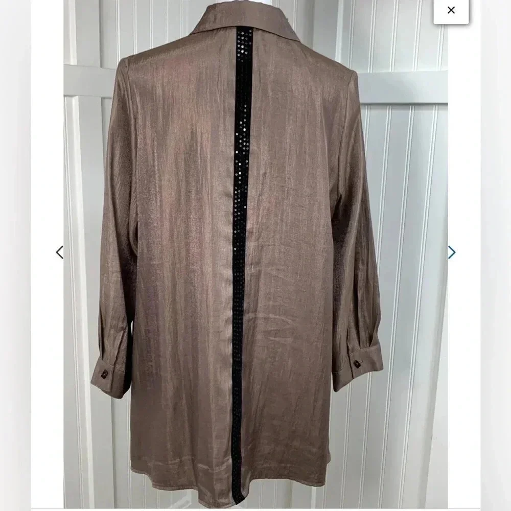 IC by Connie K bronze embellished tunic long sleeves evening holiday Size M - Picture 3 of 7